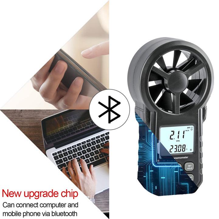 Digitaler Windmesser Anemometer, tragbarer Luftdurchflussmesser mit USB und Bluetooth, CFM-Messgerät