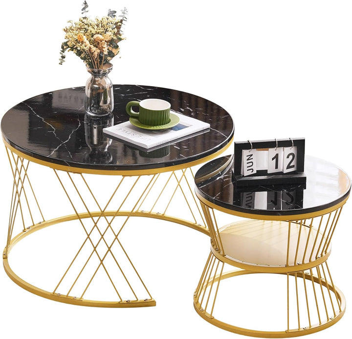 Merax Couchtisch 2er Set, Hochglanz Wohnzimmertisch, Coffee Table mit Stauraum, für Wohnzimmer, Balk
