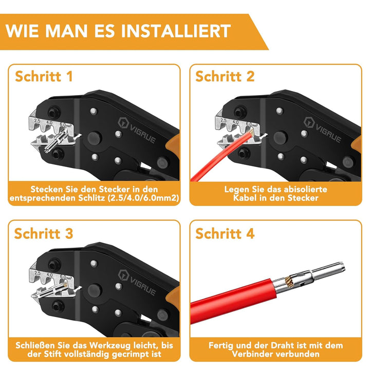 VIGRUE Solarstecker mc4 Stecker, mc4 Crimpzange Set für 2.5/4/6mm² Solarpanel PV Kabel, Männlich/Wei