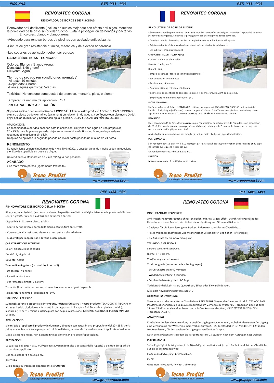 Tecno Prodist RENOVATEC CORONA (5 Kg) SAND WEISS Renovierungsfarbe für Schwimmbadränder und -abdecku