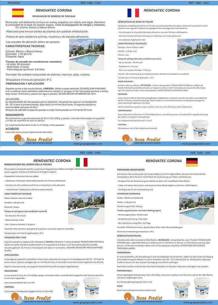 Tecno Prodist RENOVATEC CORONA (5 Kg) SAND WEISS Renovierungsfarbe für Schwimmbadränder und -abdecku