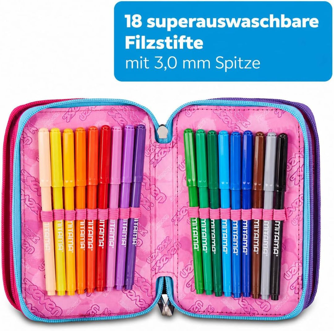 Seven Federmäppchen, Mäppchen, Mehrfarbig, Federtasche für Schreibwaren, Etui komplett mit Bleistift