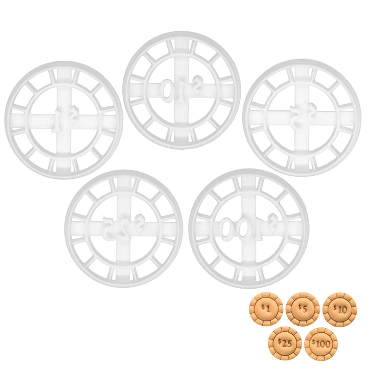 5er Set Pokerchips Ausstechformen (Formen: Wert 1, 5, 10, 25 und 100), 5 Teile, Bakerlogy