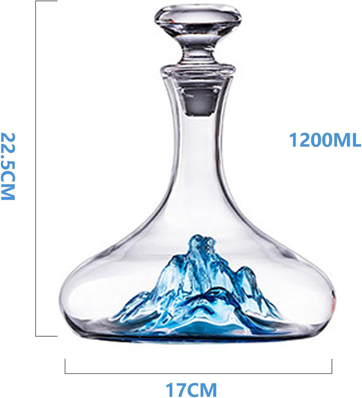 Lvpradior Kristallglas-Weindekanter, luxuriöse Weinkaraffe mit integriertem blauen Eisberg-Wasserfal