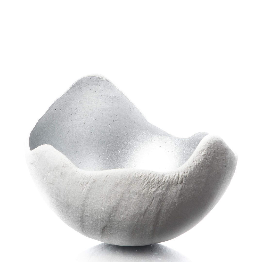 Lichtschale silber - S (15cm) - Beton weiss - Unikat handmade - Windlicht - Geburtstagsgeschenk - De