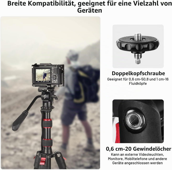 SmallRig 68" Reisestativ mit 1/4"-20 Screw, Portable Aluminum Tripod Monopod für Reise und Freizeitf