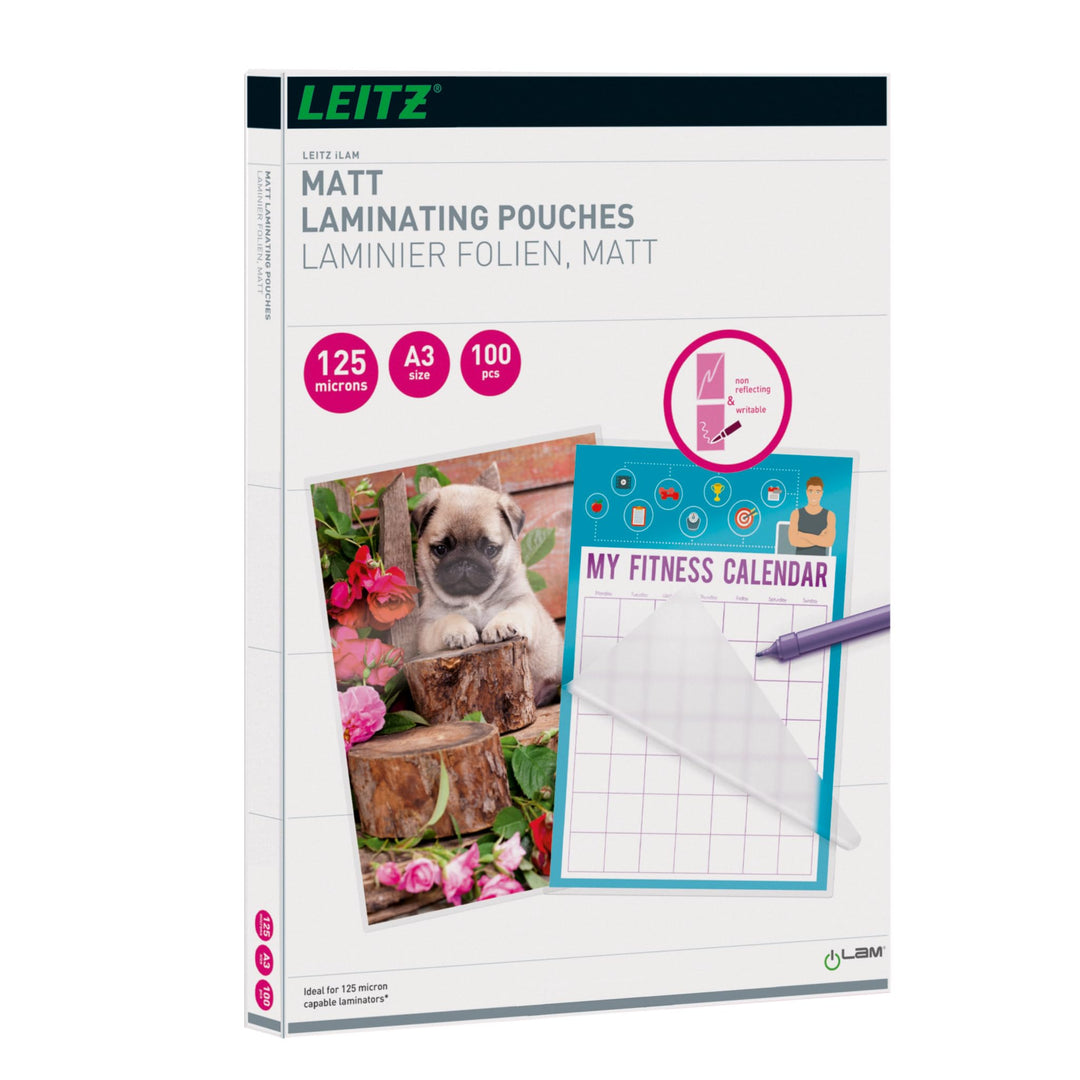 Leitz Heisslaminierfolien A3 Matt 125 mic, Hochwertige Laminierfolien im 100er Pack, zum Beschriften