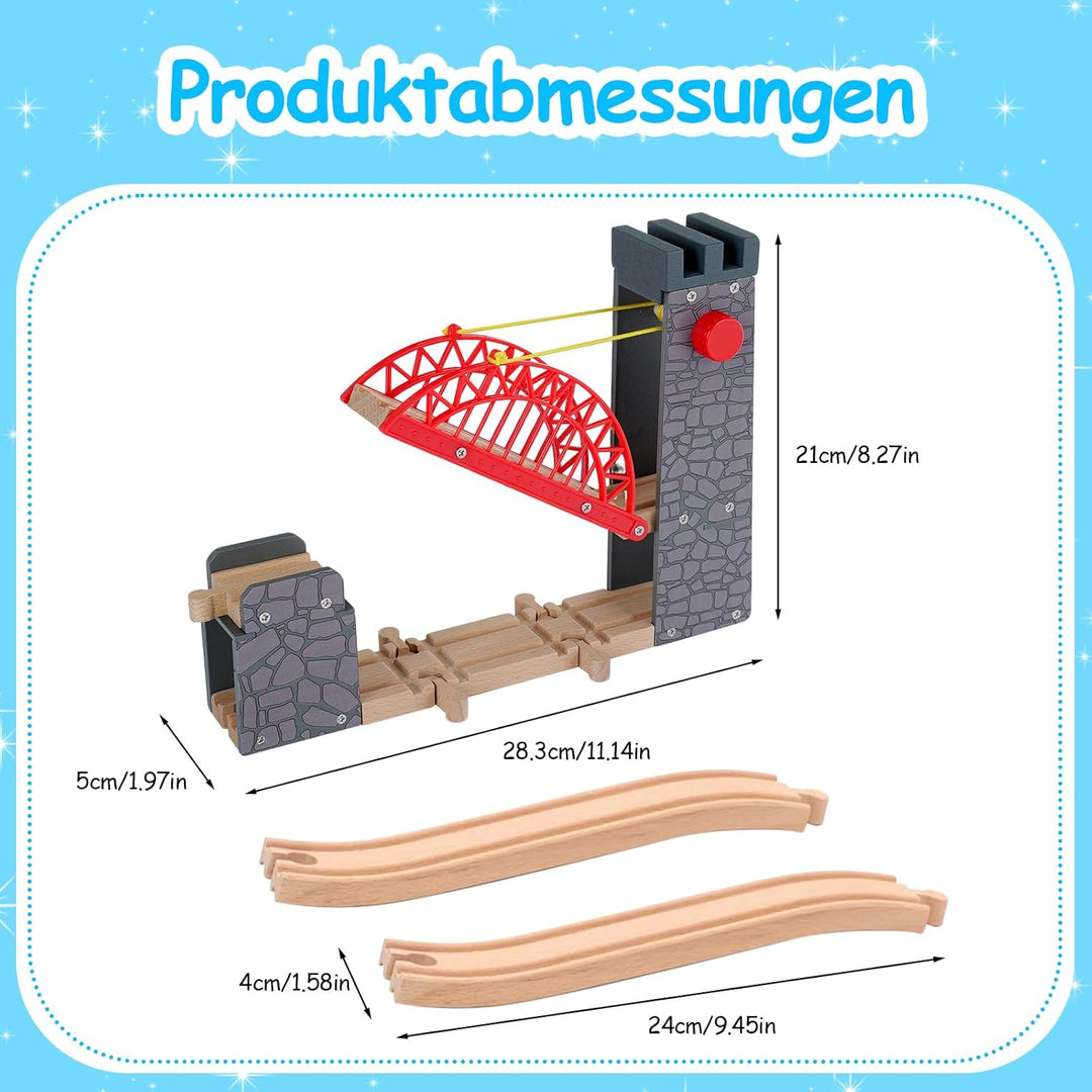 Hebebrücke für Holzeisenbahn, kompatibel mit Allen gängigen Holzeisenbahn-Systemen, Holzschienen-Zub