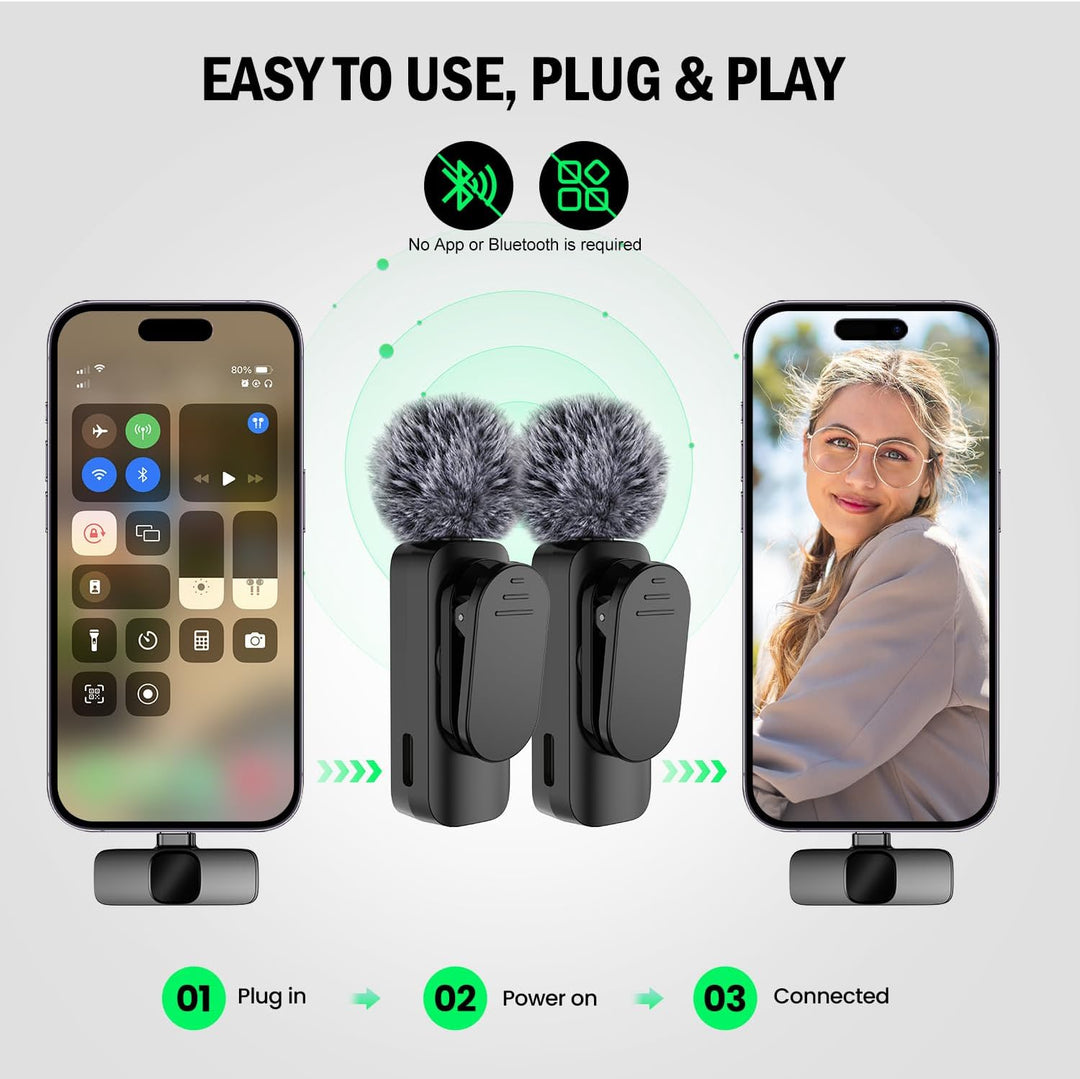 kabelloses Ansteckmikrofon mit Vier Aufnahmemodi für Handy, iPhone, Android und PC – Mini-Mikrofon,