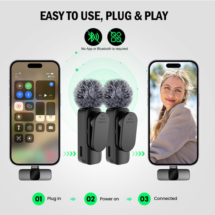 kabelloses Ansteckmikrofon mit Vier Aufnahmemodi für Handy, iPhone, Android und PC – Mini-Mikrofon,