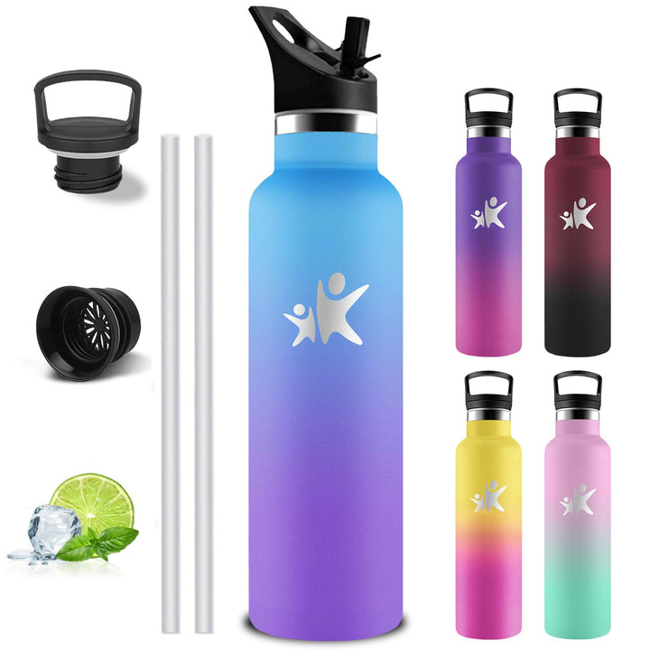 Trinkflasche Edelstahl, Sport Trinkflasche 1 liter, Thermosflasche Mit 2 Deckeln, Doppelwandige Vaku