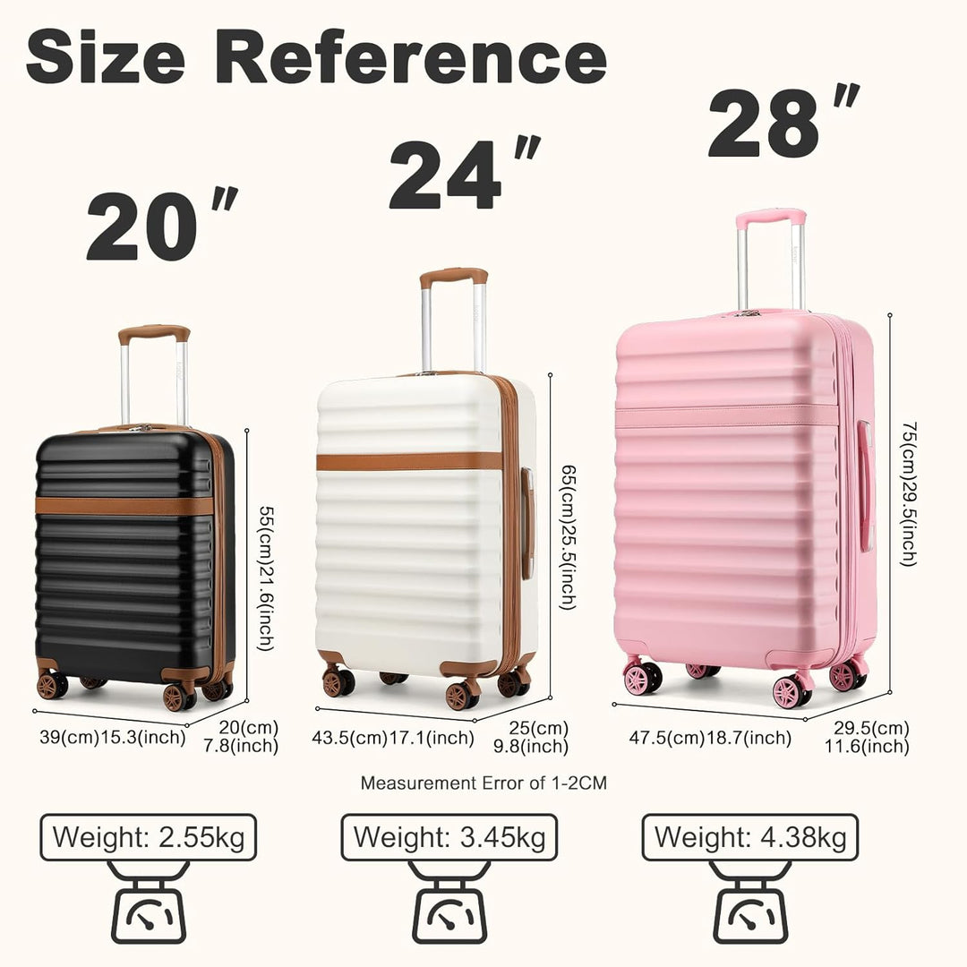 KONO Koffer Trolley Kofferset 3 Teilig Reisekoffer von ABS+PC Hartschalenkoffer mit 4 Rollen TSA Sch