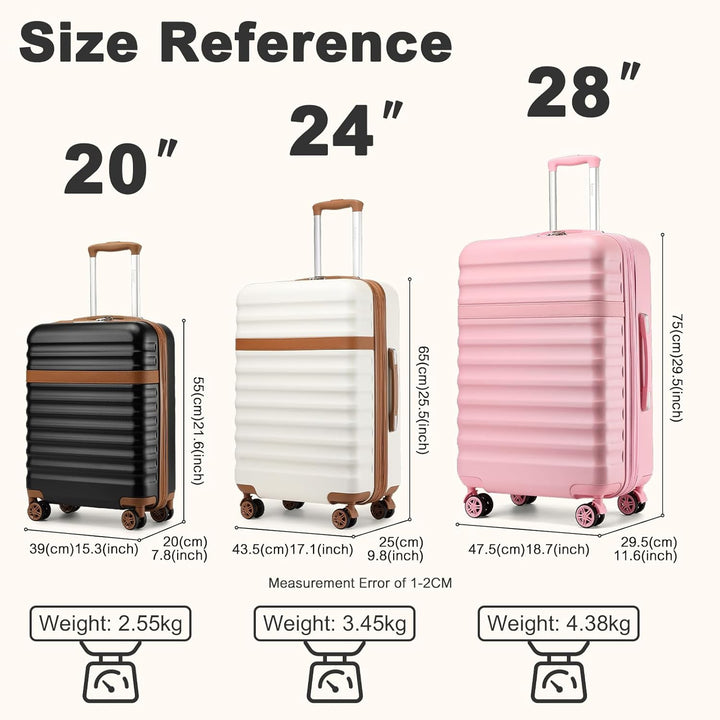 KONO Koffer Trolley Kofferset 3 Teilig Reisekoffer von ABS+PC Hartschalenkoffer mit 4 Rollen TSA Sch