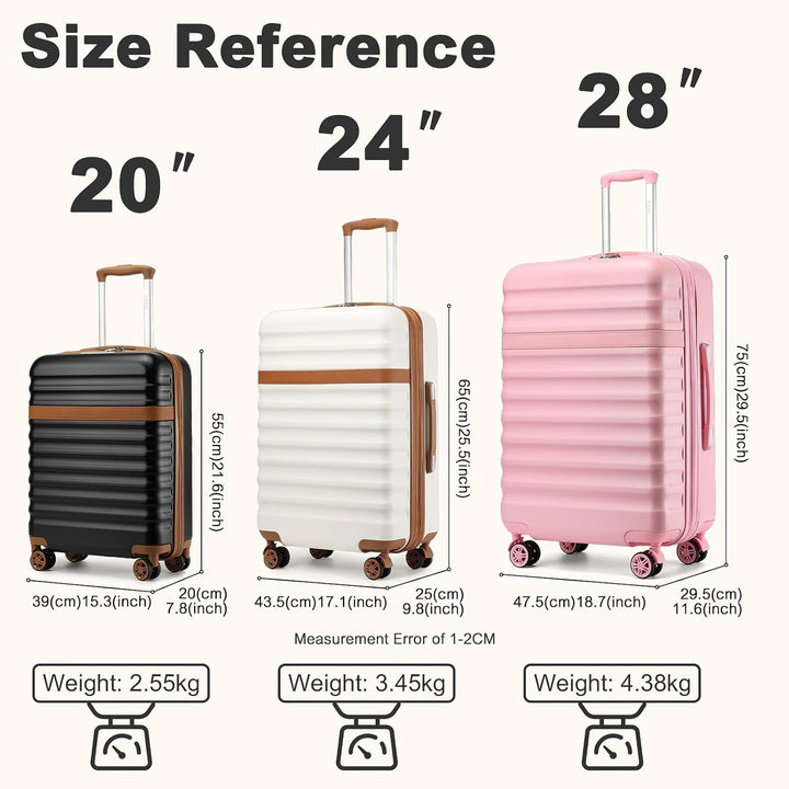 KONO Koffer Trolley Mittelgross Koffer Reisekoffer von ABS+PC Hartschalenkoffer mit 4 Rollen TSA Sch