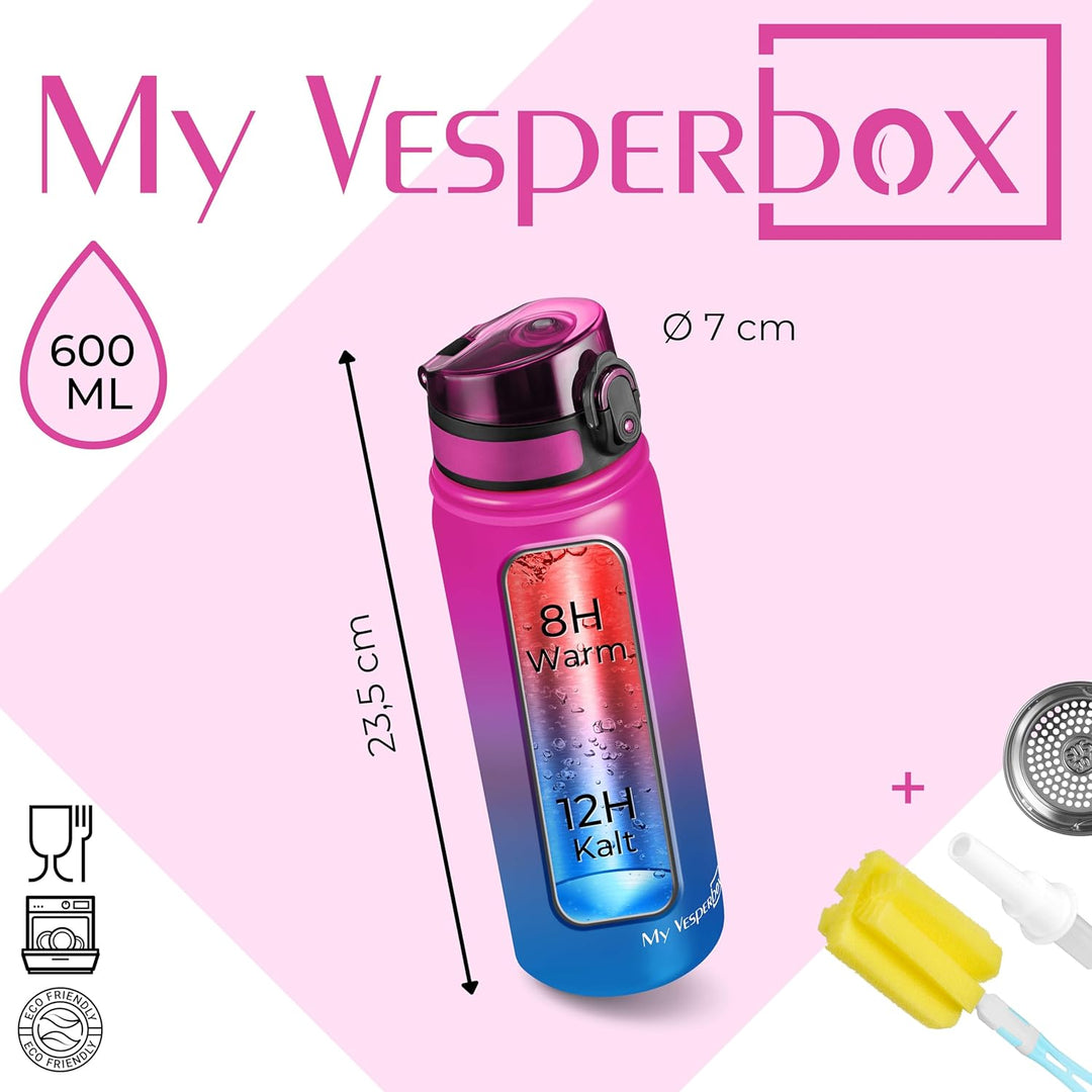 MY VESPERBOX® Edelstahl Thermosflasche Kinder [INK. STROHHALM & SIEB] - Isolierflasche für Jungen &