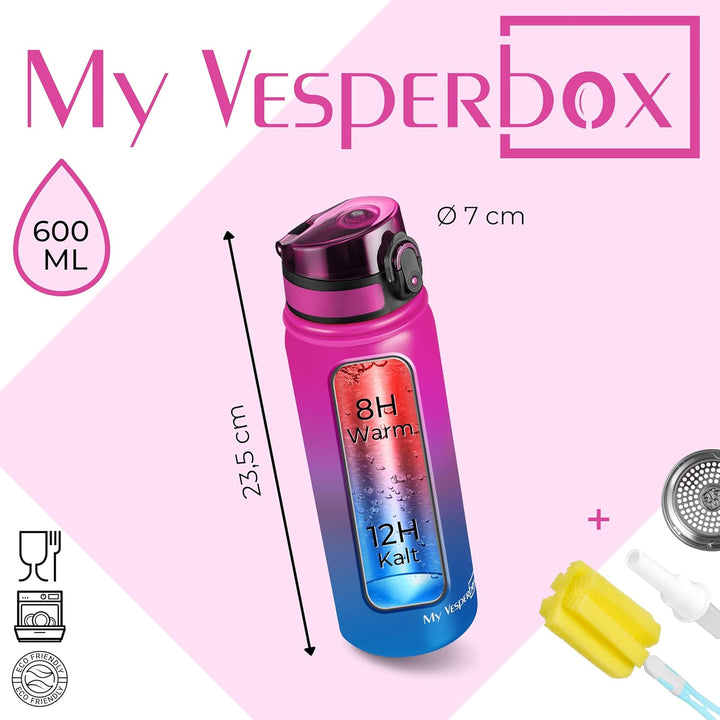 MY VESPERBOX® Edelstahl Thermosflasche Kinder [INK. STROHHALM & SIEB] - Isolierflasche für Jungen &