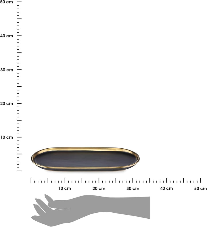 HowHomely Schwarz Tablett Serviertablett Gross 32 cm - Keramik Serviertablett – Vielseitiges Küchent
