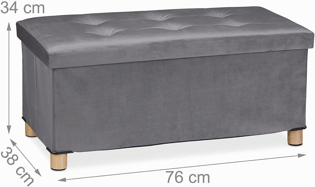 Relaxdays Sitzbank mit Stauraum, Polster, Samtbezug, Holzfüsse, bis 120 kg, faltbar, Sitztruhe HBT 3