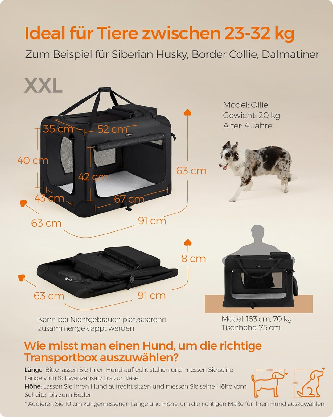 Feandrea Hundebox faltbar, Transportbox Hund, XXL, Hundetasche, Oxford-Gewebe, Netzstoff, atmungsakt