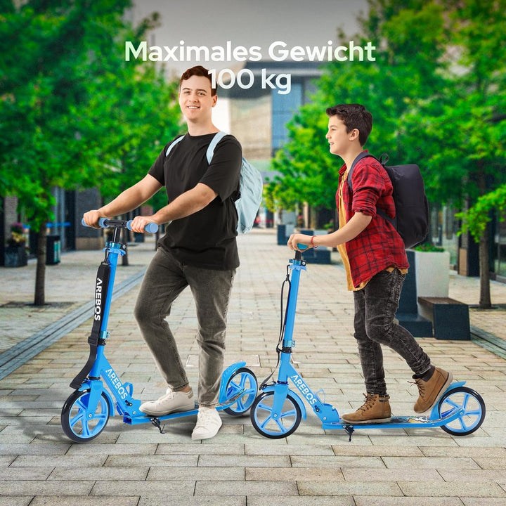 Arebos Cityroller Tretroller Scooter höhenverstellbar | klappbar | inkl. Traggurt | XXL Räder | Trit