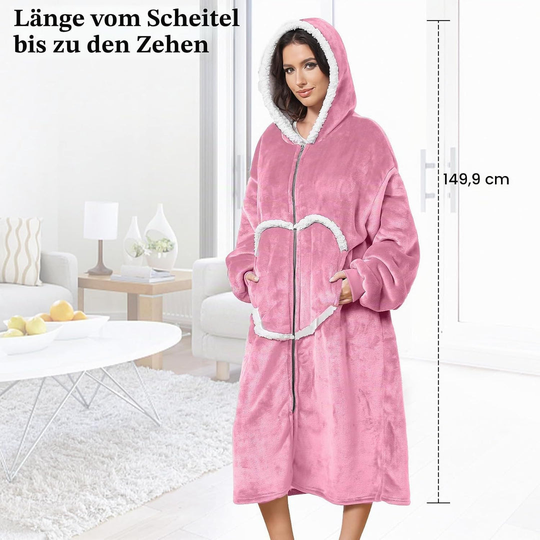 FEELJAM Decke mit Ärmeln und Kapuze, Kuscheldecke Hoodiedecken mit Reissverschluss und Taschen 120 R
