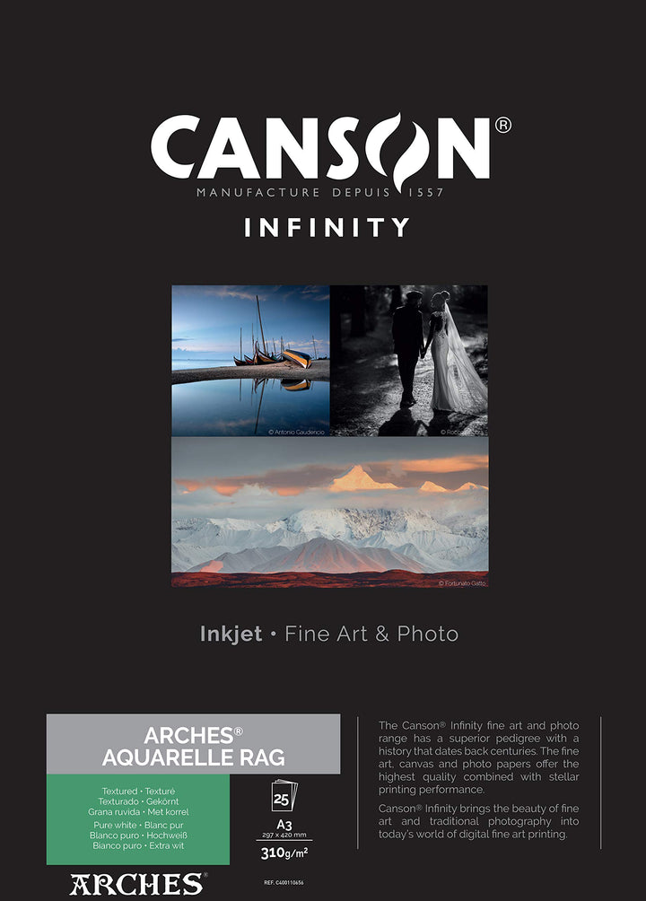 Canson Infinity Arches Aquarelle 100% fein 310g Box A3 25H Naturweiss