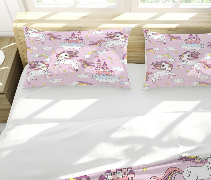 Hoimlm Einhorn Bettwäsche,Kinder Bettwäsche Set mit Bettbezug and 2 Kissenbezug,Cartoon Einhorn mikr