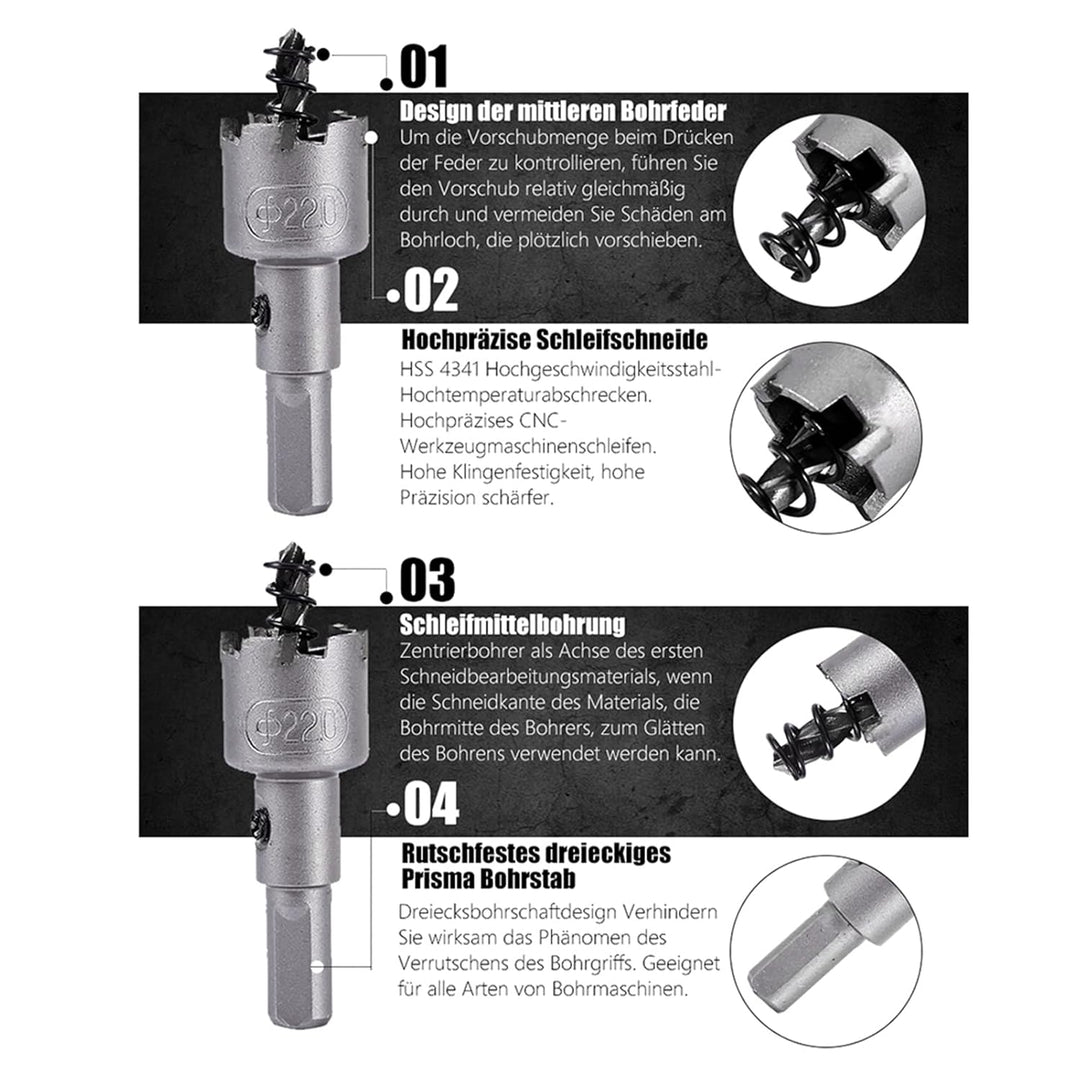 13 Stück Lochsäge Hartmetall Set, TCT Bohrer Lochsägen Set Edelstahl Bohrkrone Metall Dosenbohrer, f