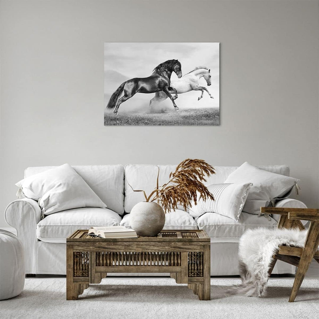 Bilder auf Leinwand Pferde Tiere Galopp Wiese Leinwandbild 70x50cm Wandbilder Dekoration Wohnzimmer