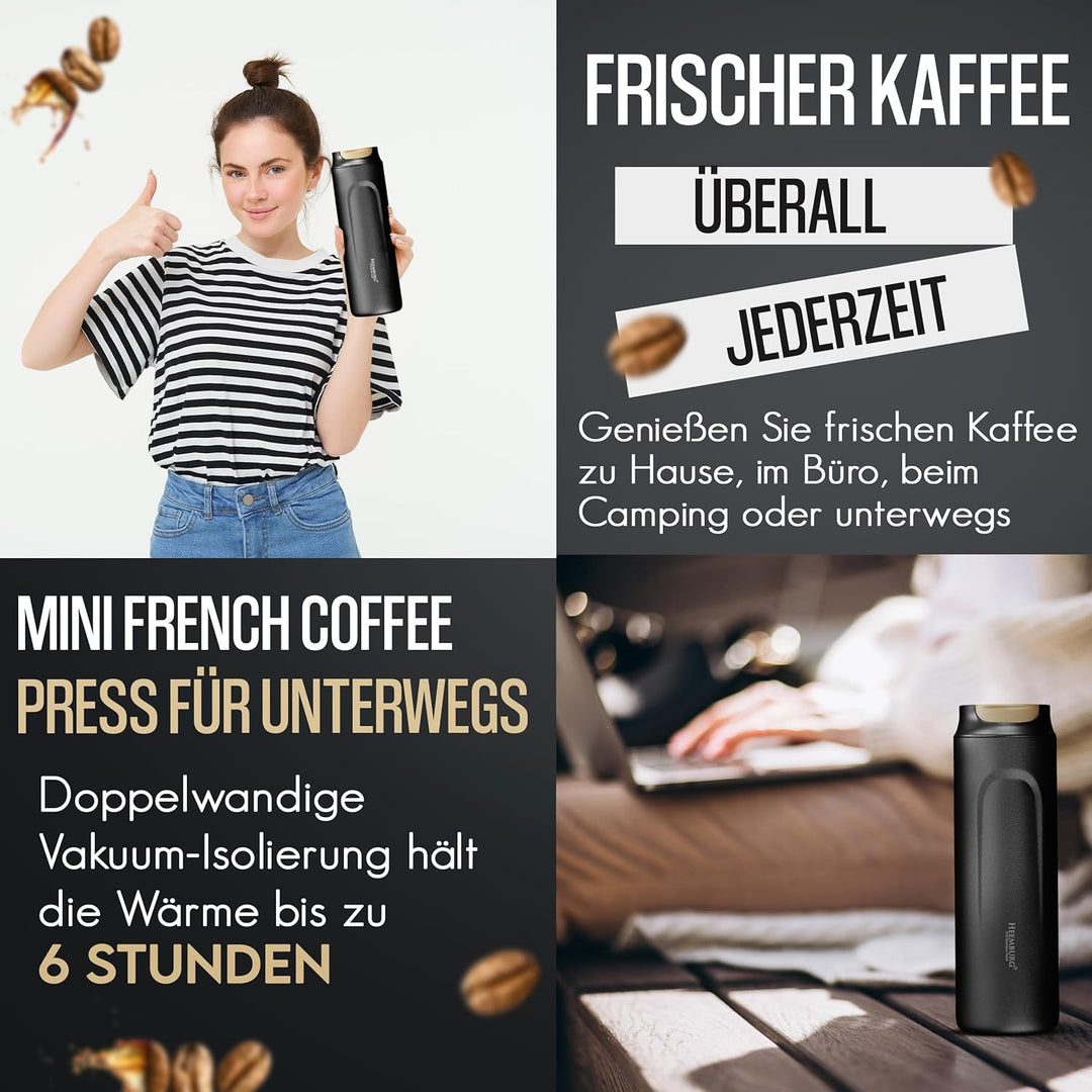 Mini French Coffee Press To-Go aus Edelstahl | unterwegs Thermo Klein Kaffeebereiter doppelwandig is
