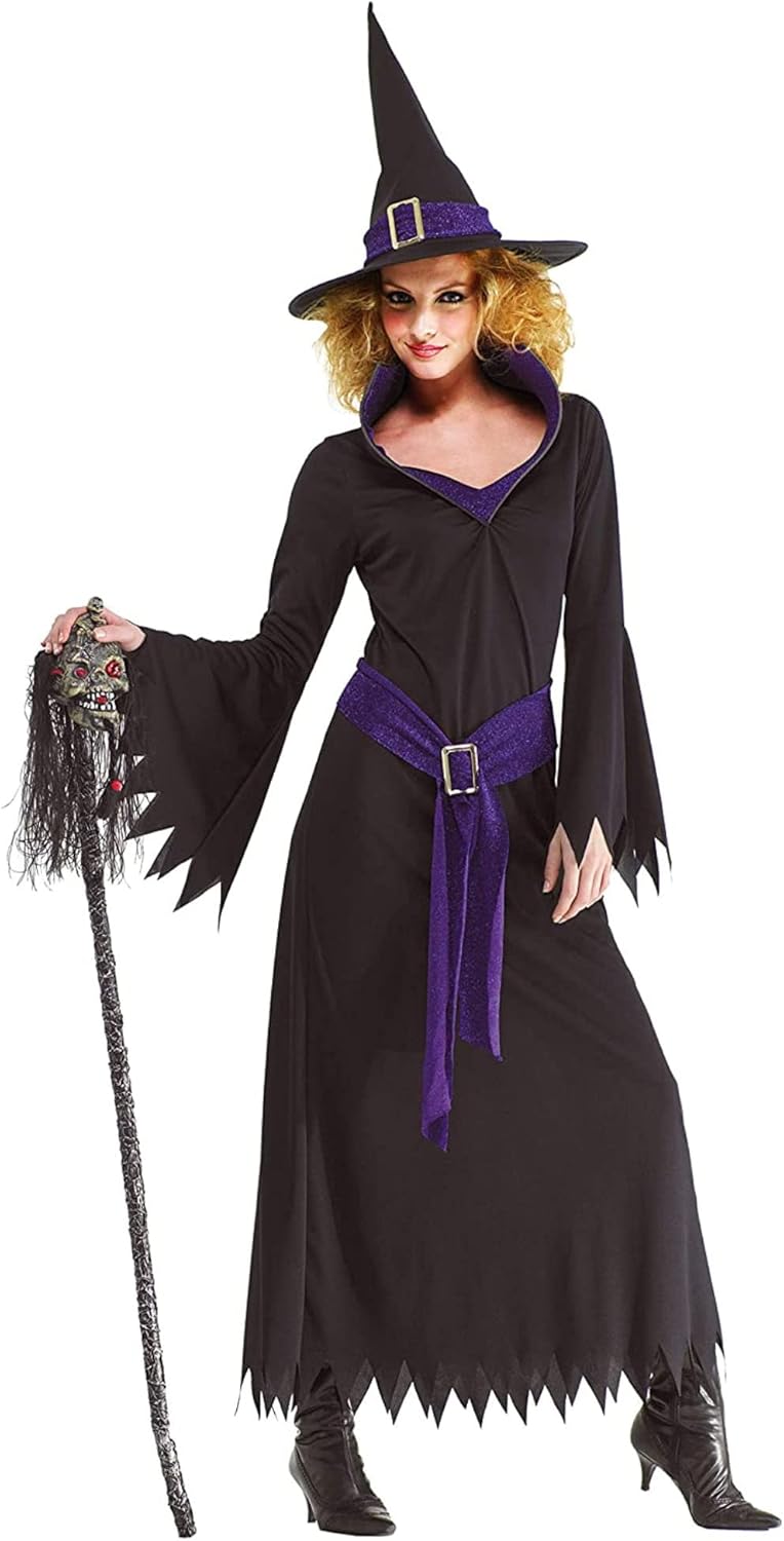 Foxxeo lila schwarzes Hexen Kostüm mit Hexenhut für Damen - Grösse M-XXXXL - Fasching Karneval Hallo