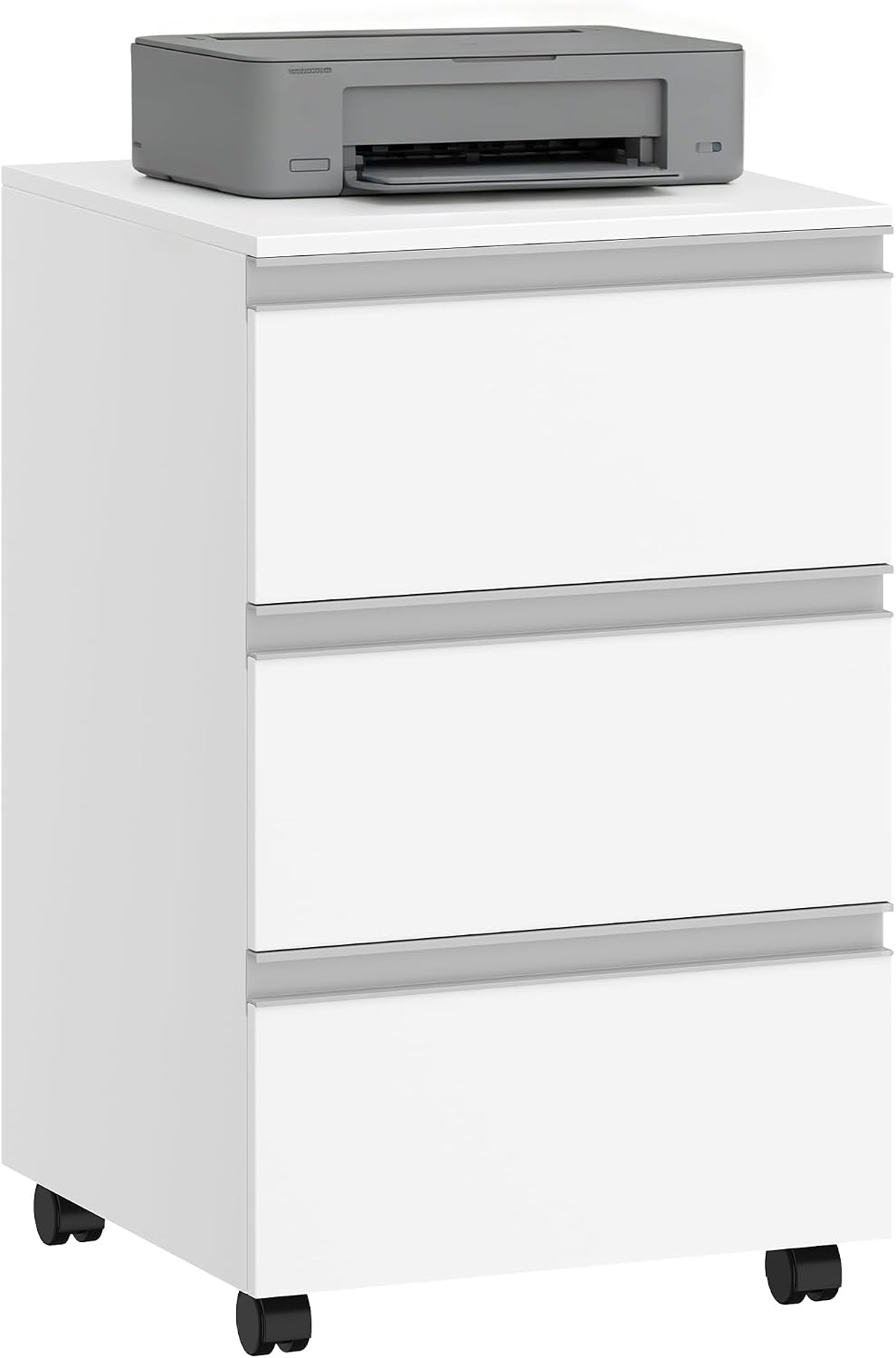Hzuaneri Rollcontainer 40x40x65.5cm 3 Schubladen weiss | Mobil, 3 Schubl., stabil. Für A4/Letter. Bü
