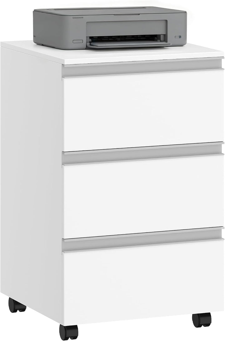 Hzuaneri Rollcontainer 40x40x65.5cm 3 Schubladen weiss | Mobil, 3 Schubl., stabil. Für A4/Letter. Bü