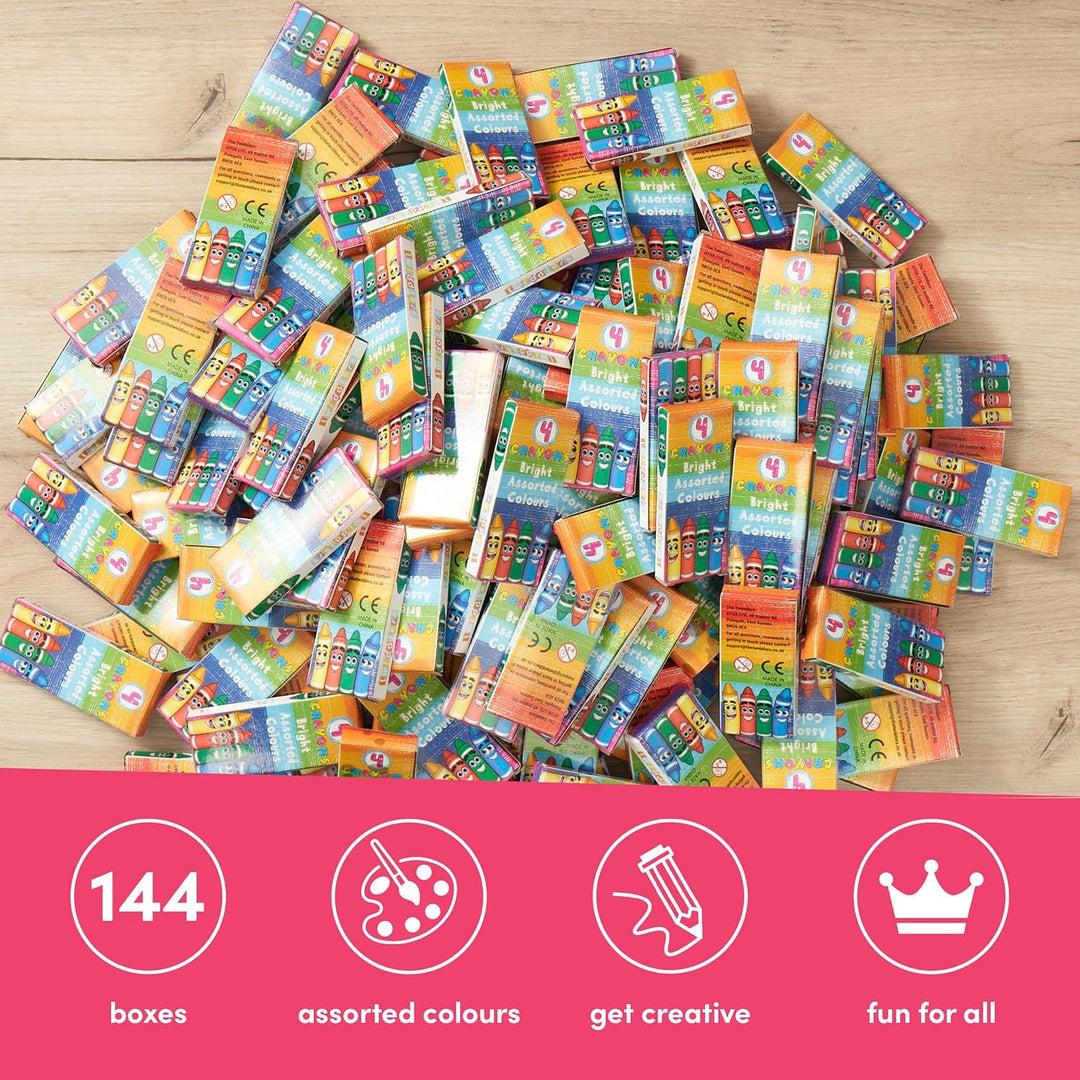 THE TWIDDLERS 144 Boxen Wachsmalstiften, 4 Farben - Gastgeschenke, Mitbringsel, Mitgebsel für Kinder