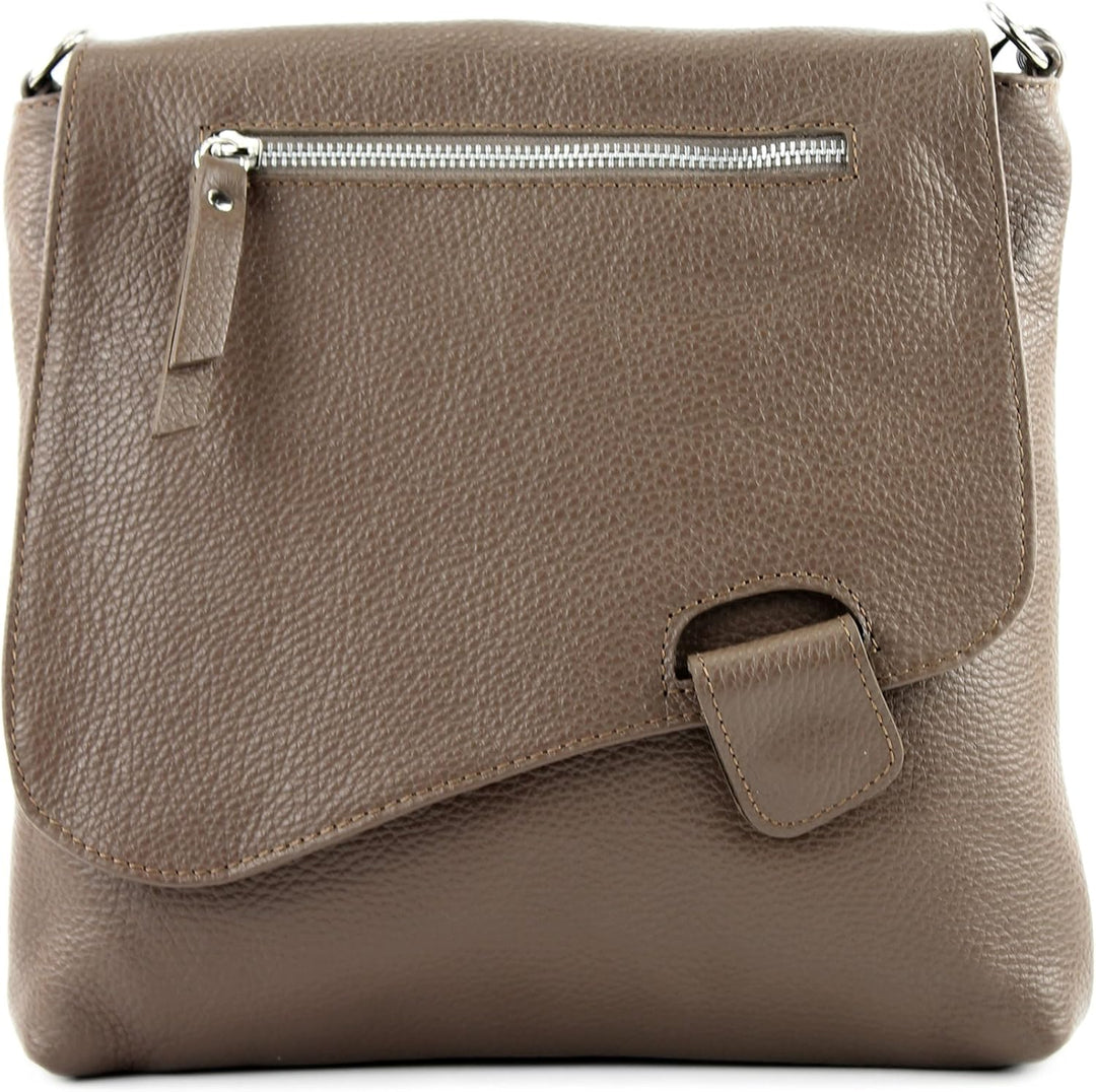 modamoda de - T146 - ital. Umhängetasche Schultertasche aus Leder Dunkeltaupe2021, Dunkeltaupe2021