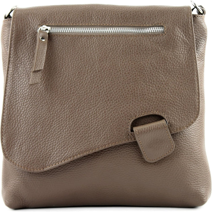 modamoda de - T146 - ital. Umhängetasche Schultertasche aus Leder Dunkeltaupe2021, Dunkeltaupe2021