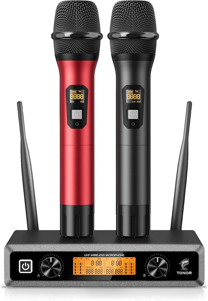 TONOR Wireless Funkmikrofon UHF Professionelles dynamisches drahtloses Dual Mikrofon, Handmikrofonsy
