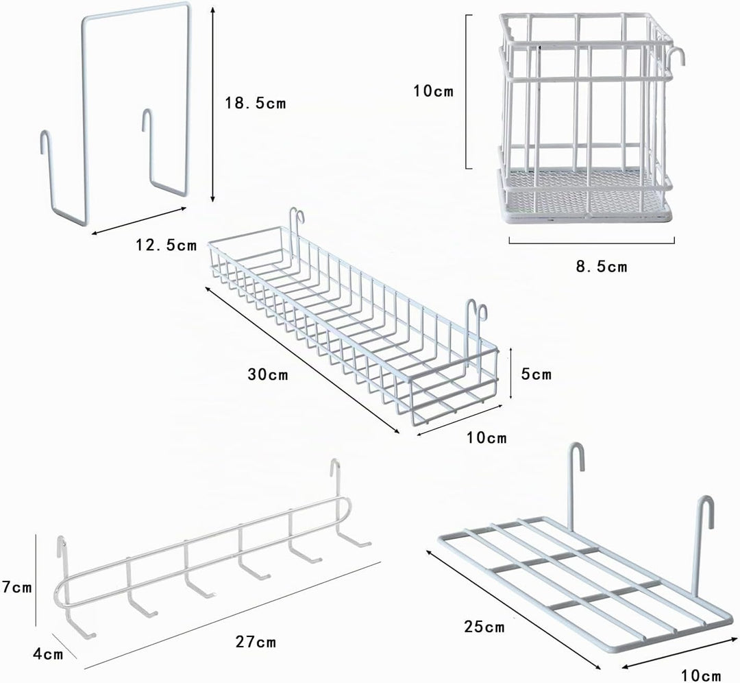 Wandgitter Hängekorb, Hängeregal, Stifthalter, Hakenablage, Bücherregal, Wandgitter Zubehör, 5er Set