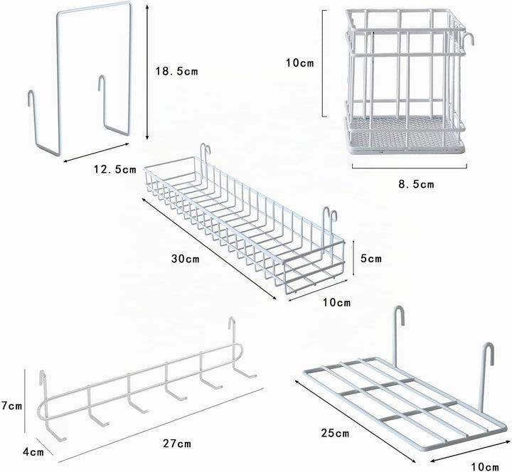 Wandgitter Hängekorb, Hängeregal, Stifthalter, Hakenablage, Bücherregal, Wandgitter Zubehör, 5er Set