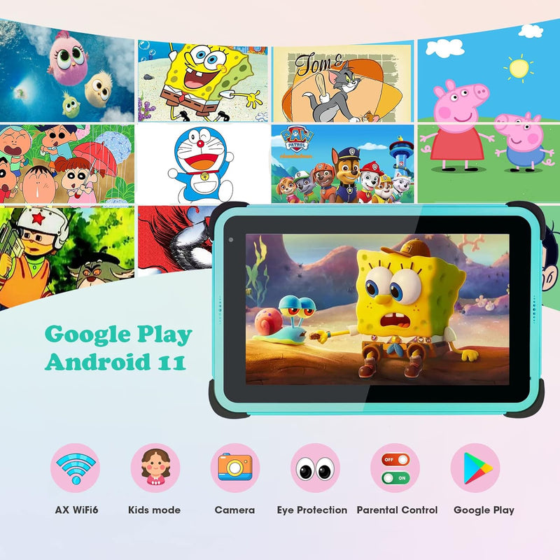 weelikeit Tablet für Kinder, Android 11 Kinder-Tablet 8 Zoll mit AX WiFi 6, 2+32 GB Speicher, Kinder