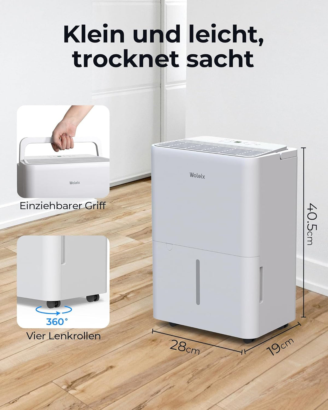 Woleix Luftentfeuchter elektrisch 12L, Entfeuchter elektrisch für Keller, Raumentfeuchter elektrisch