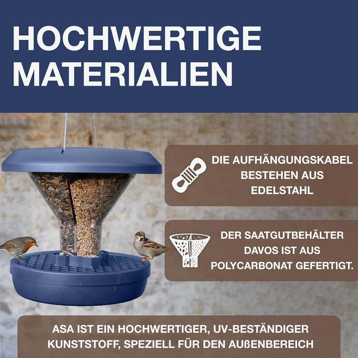 SWISSINNO Vogelfutterhaus zum Aufhängen – Davos SMART Birds - Vogelfutterspender mit Auffangschale -