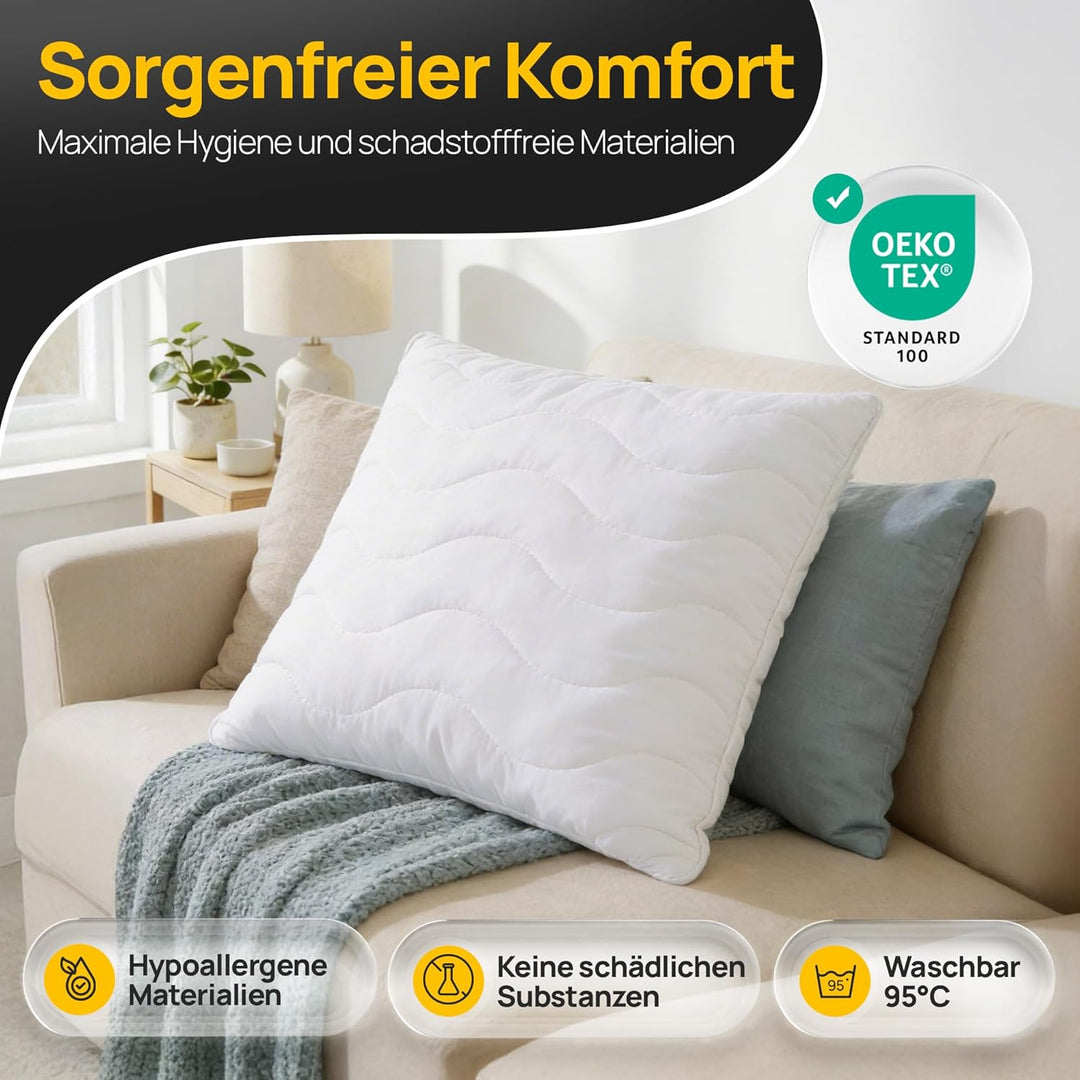 LILENO HOME Kopfkissen 50x50 cm [2er Set] als Kissen-Füllung - Bett oder Deko Kissen mit Reissversch