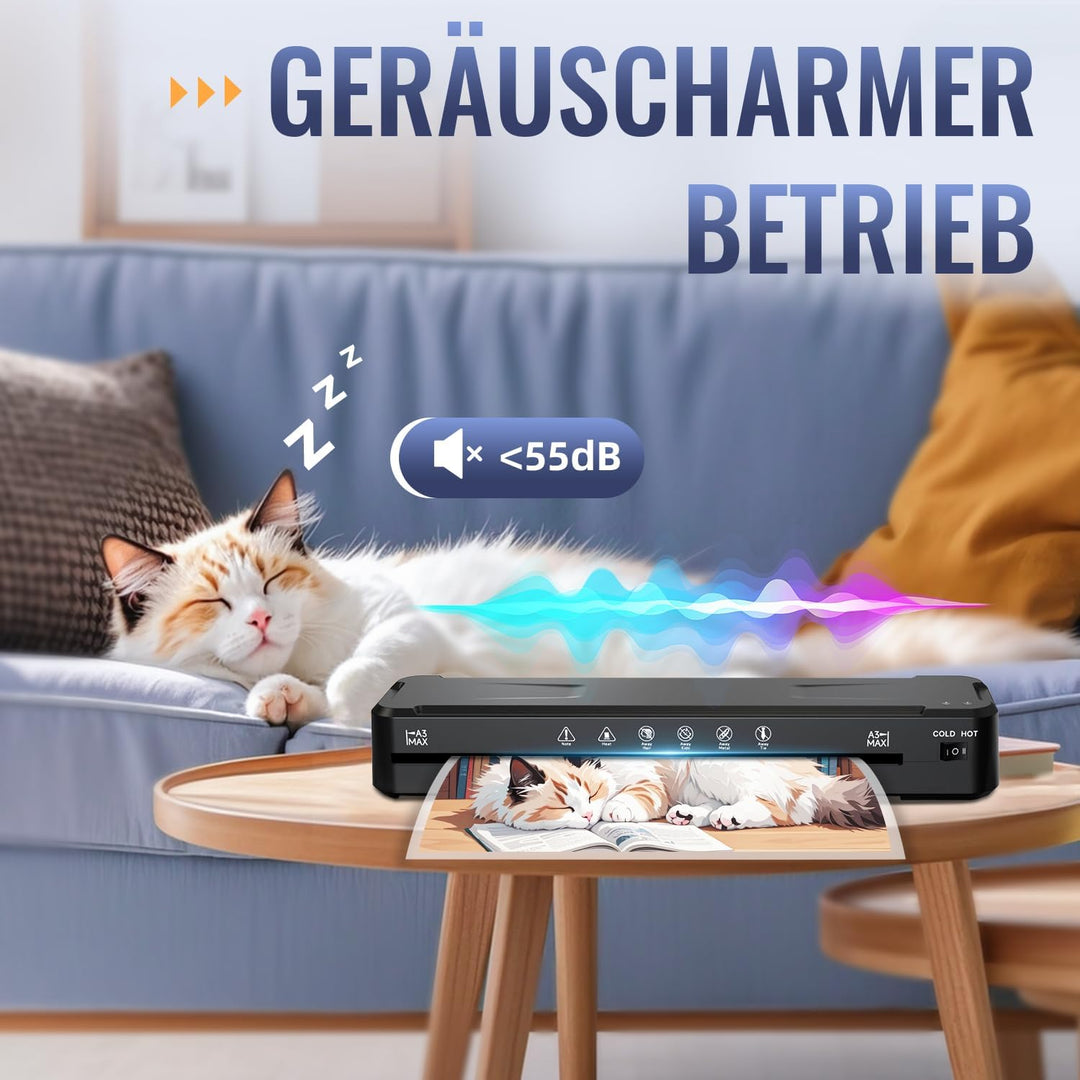 MAXDONE Laminiergerät A3, Laminiergerät, 2-Walzen System mit Papierschneider & Eckrunde, Heiss und K