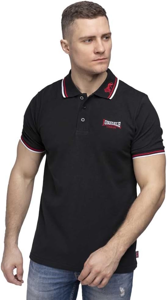 Lonsdale Herren kurzarm Polohemd Lion XXL Black / Dark Red / White, XXL Black / Dark Red / White