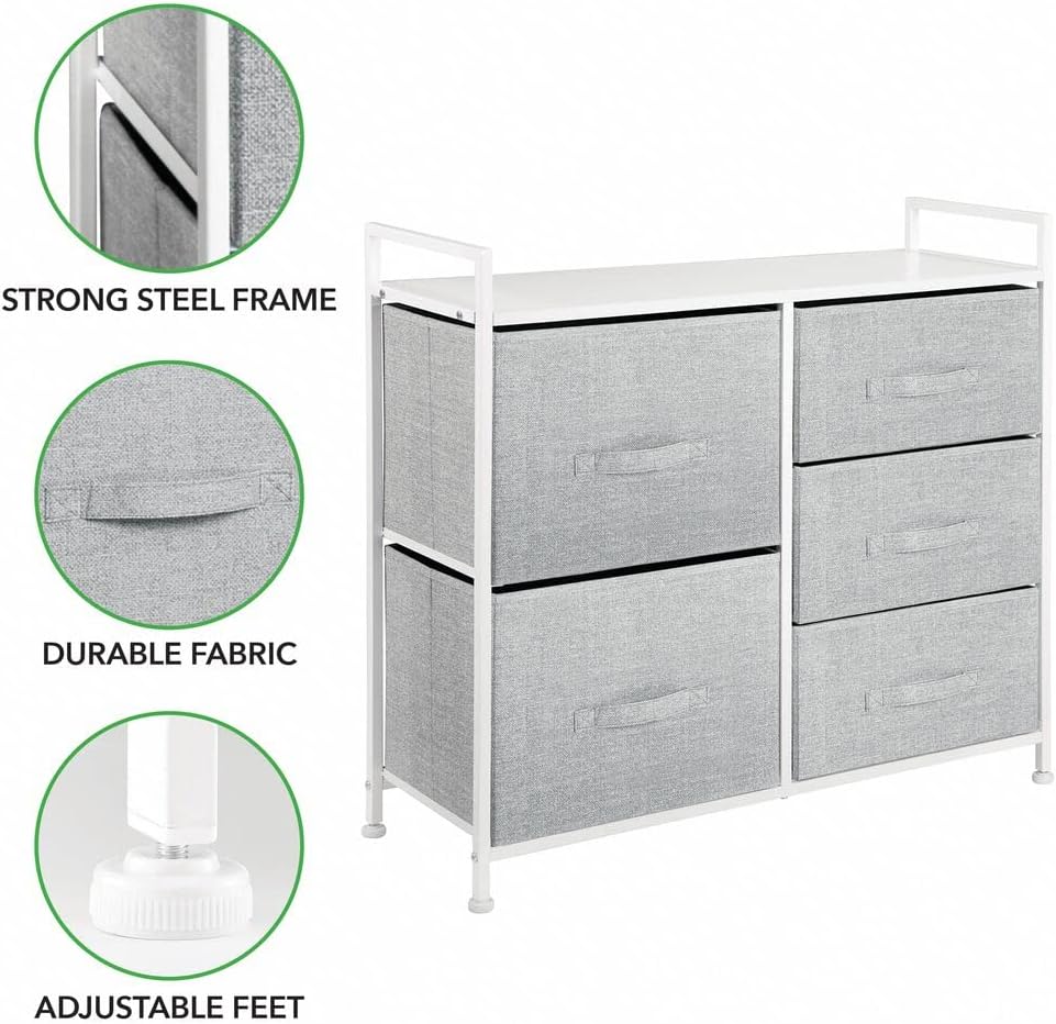 mDesign Kommode aus Stoff – schmaler Schrank Organizer mit 5 Schubladen – praktisches Aufbewahrungss