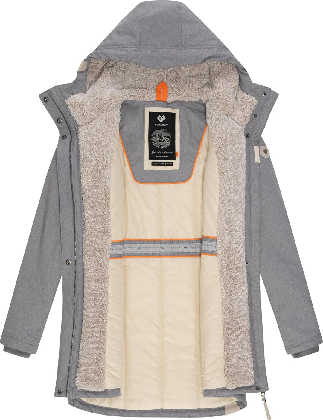 Ragwear Damen Wintermantel warm gefütterter Parka lang wasserdicht mit Kapuze Elsie Melange XS-6XL S