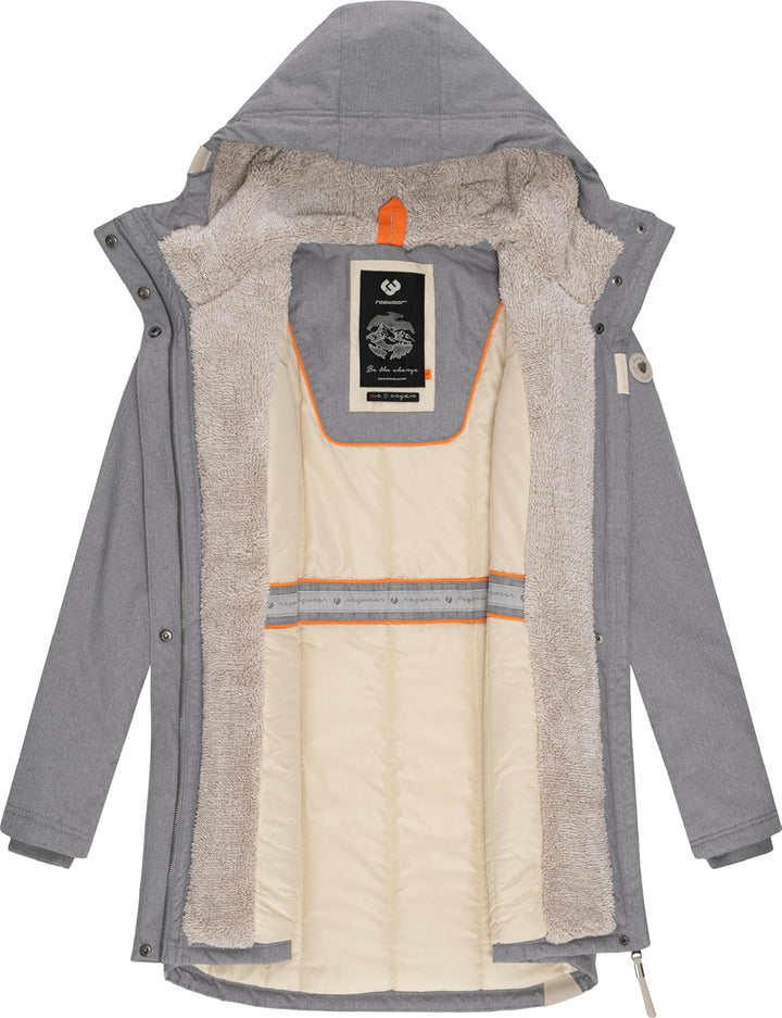 Ragwear Damen Wintermantel warm gefütterter Parka lang wasserdicht mit Kapuze Elsie Melange XS-6XL S