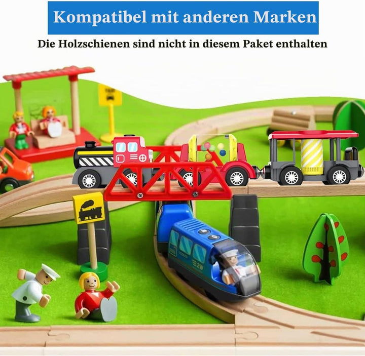 LiRiQi Holzeisenbahn Zug Elektrische, Eisenbahn Lok Kinder, Batteriebetriebener Lokomotivzug, Hohe G