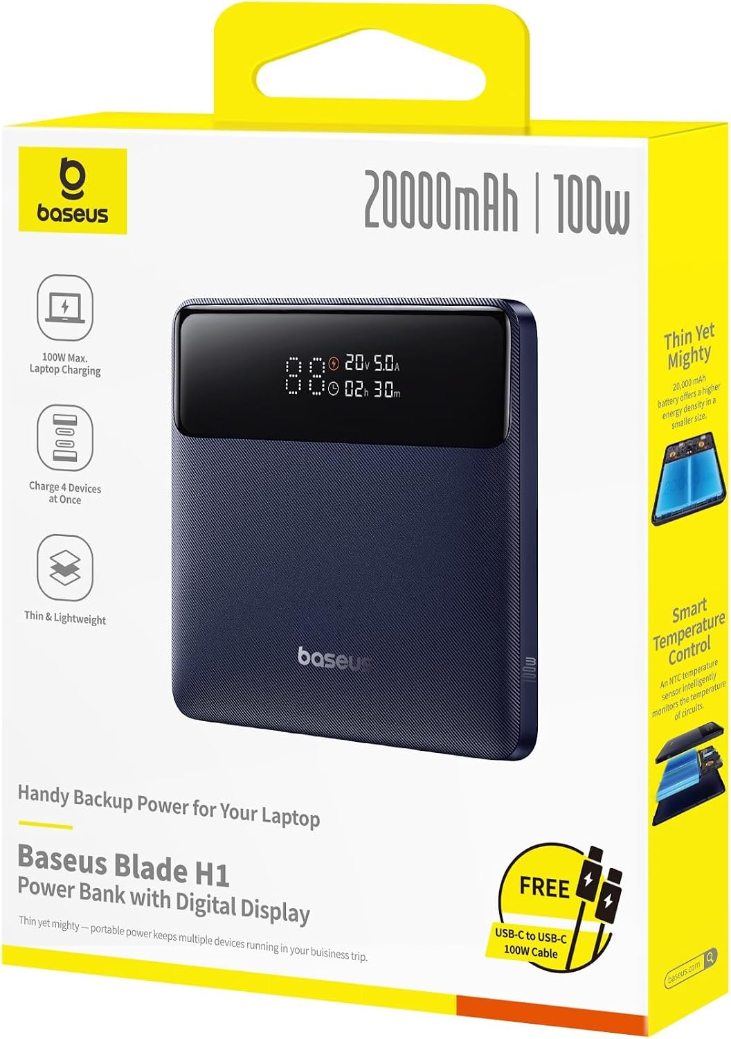 Powerbank Baseus Blade H1 Lite 20.000mAh 100W USB-C Preto